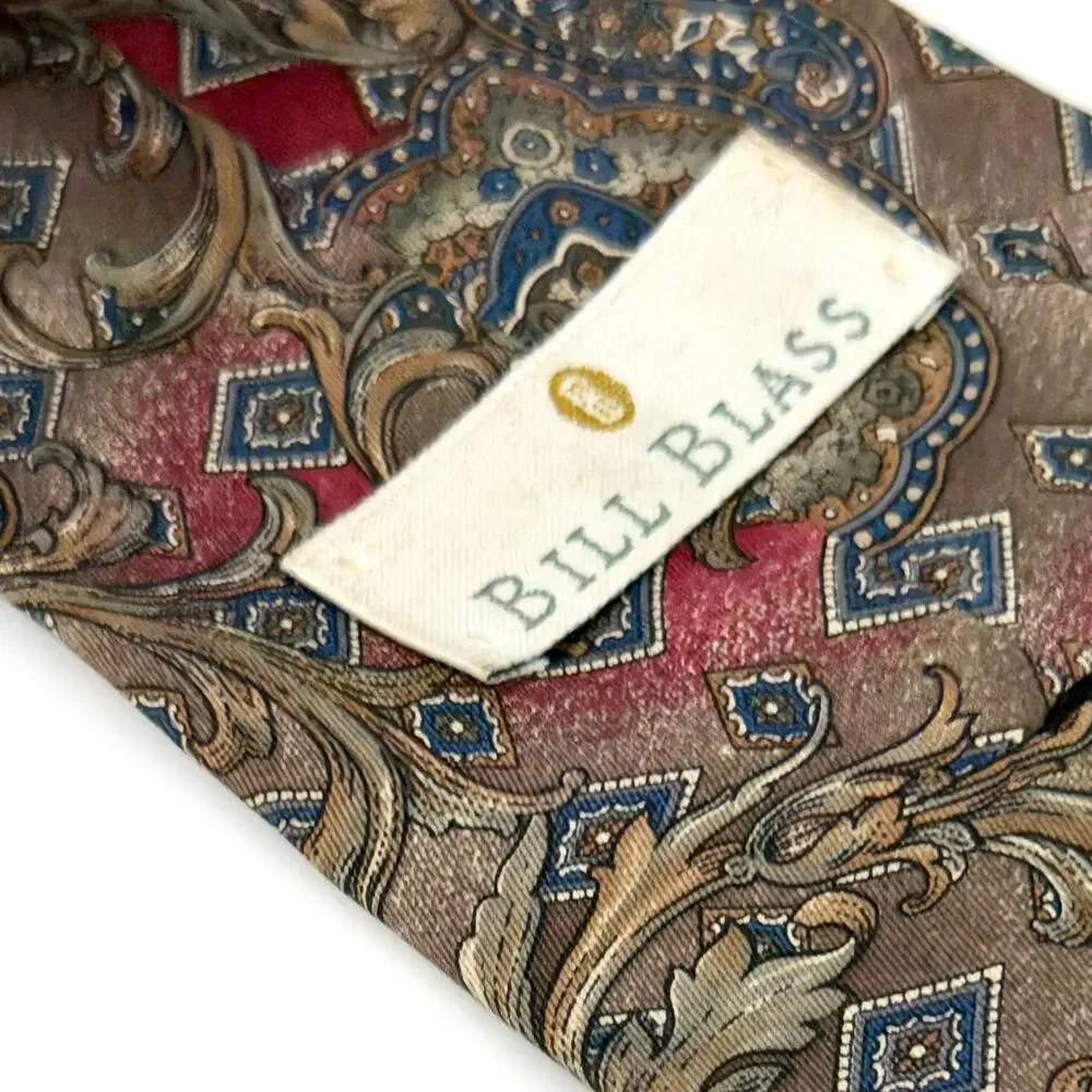 Vintage 90s Bill Blass Red Baroque 100% Silk Opulent Statement Dress Necktie